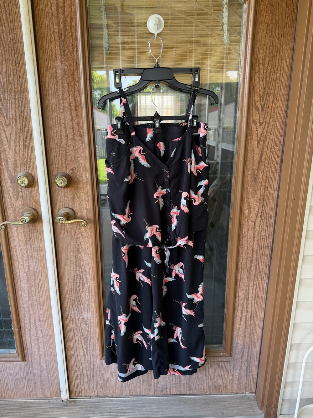 torrid Black Jumpsuit with Pink & White Bird Print